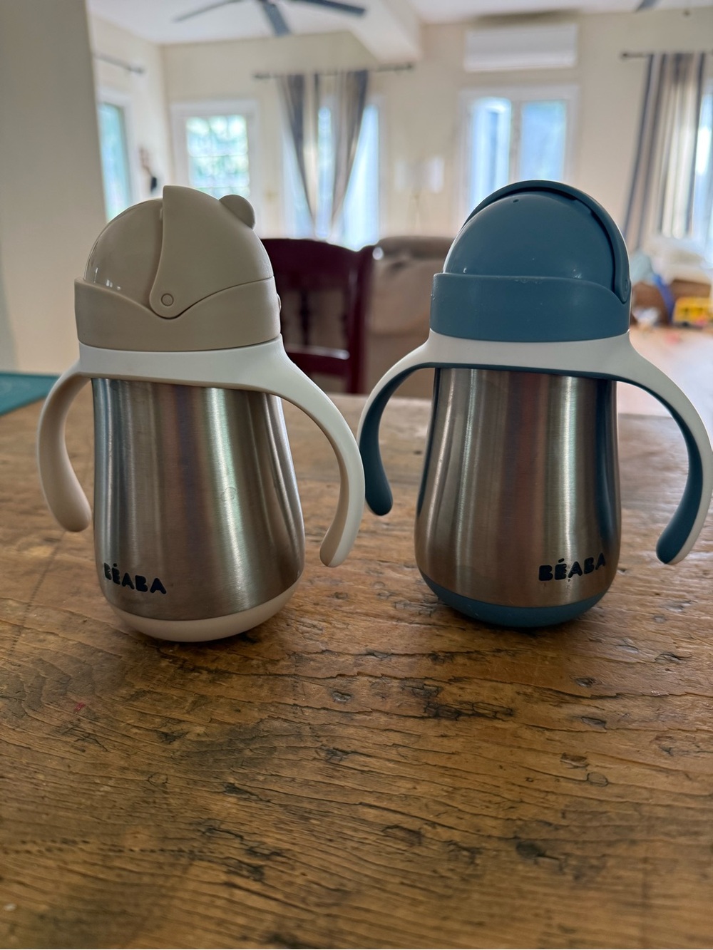 BÉABA Stainless Steel Toddler Cup - Blue & Cream